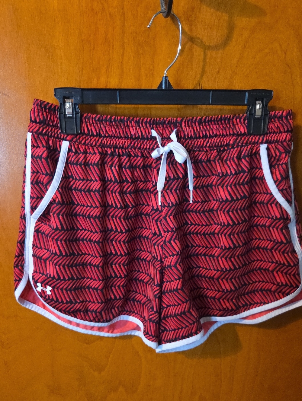 Under Armour Red & Black Patterned Women's Athletic Shorts with White Trim